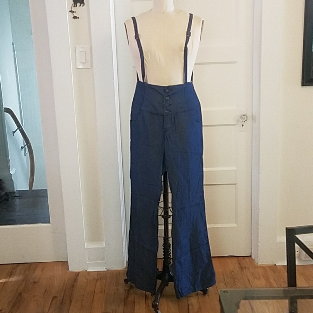 Trf Denim High Waisted Chambray Pant w/ Suspenders